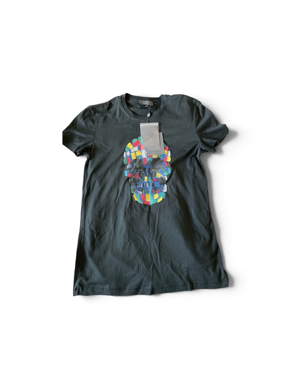 Alexander McQueen Black Short‑Sleeve Tee with Multicolor Mosaic Skull